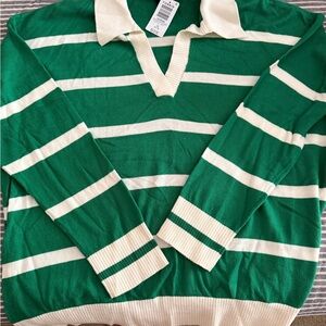 Torrid Green and Cream Striped V-Neck Sweater